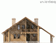 Y-196-1D проект двухэтажного деревянного дома из бревна с гаражом размером 14 на 15  - вид спереди