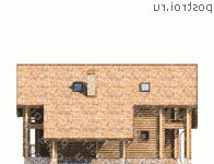 Y-196-1D проект двухэтажного деревянного дома из бревна с гаражом размером 14 на 15  - вид слева