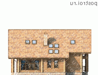 Y-196-1D проект двухэтажного деревянного дома из бревна с гаражом размером 14 на 15  - вид справа