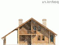 Y-196-1D проект двухэтажного деревянного дома из бревна с гаражом размером 14 на 15  - вид сзади