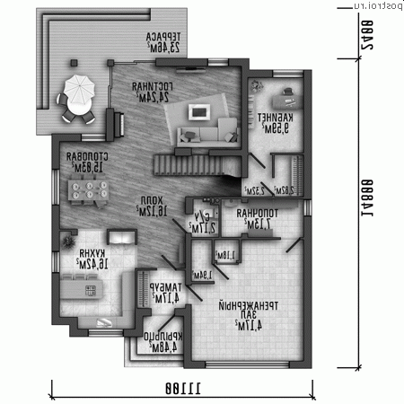 Y-204-1P проект двухэтажного дома из пенобетона размером 11 на 17 - 1-й этаж Y-204-1P проект двухэтажного дома из пенобетона размером 11 на 17 - 1-й этаж