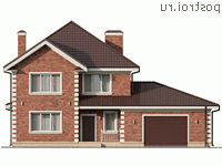 Y-214-1P проект двухэтажного дома из пенобетона с гаражом размером 16 на 12 - вид спереди