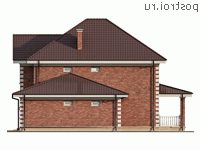 Y-214-1P проект двухэтажного дома из пенобетона с гаражом размером 16 на 12 - вид слева