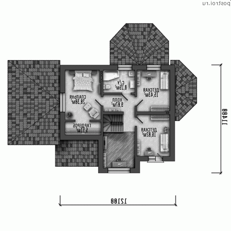 Y-221-1P проект двухэтажного дома из пенобетона с гаражом размером 19 на 11 - 2-й этаж Y-221-1P проект двухэтажного дома из пенобетона с гаражом размером 19 на 11 - 2-й этаж