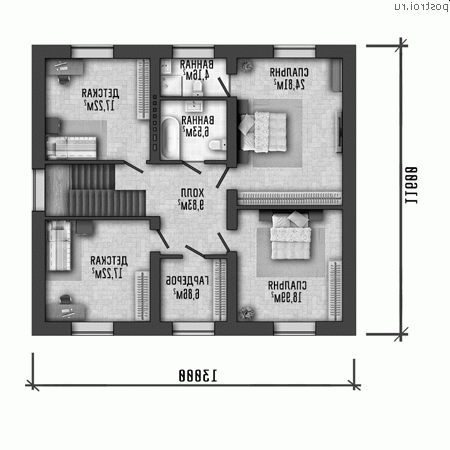 Y-229-1P проект двухэтажного коттеджа из газобетона размером 13 на 12 - 2-й этаж