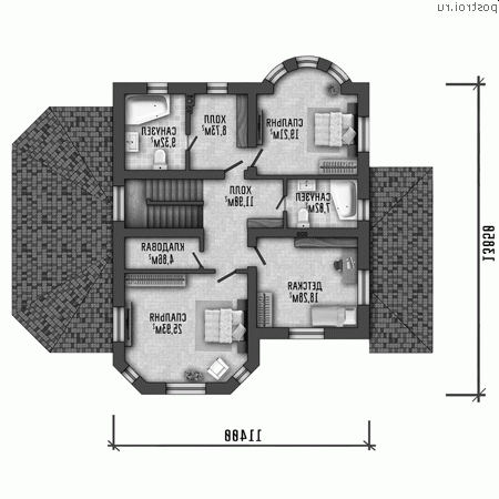 Y-252-1P проект двухэтажного коттеджа из пеноблоков размером 14 на 18 - 2-й этаж Y-252-1P проект двухэтажного коттеджа из пеноблоков размером 14 на 18 - 2-й этаж