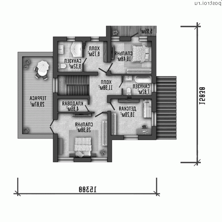 Y-271-1P проект двухэтажного дома из пеноблоков размером 18 на 15 - 2-й этаж