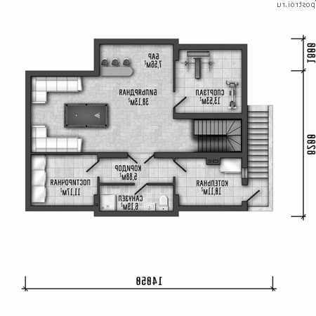 Y-303-1P проект двухэтажного коттеджа из пенобетона с цоколем размером 13 на 10 - цоколь Y-303-1P проект двухэтажного коттеджа из пенобетона с цоколем размером 13 на 10 - цоколь