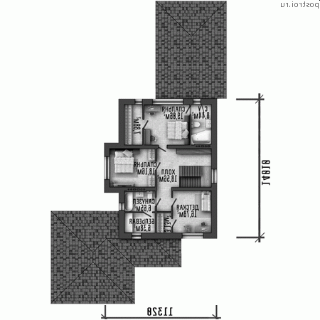 Y-350-1P проект двухэтажного дома из пенобетона с цоколем размером 16 на 25 - 2-й этаж Y-350-1P проект двухэтажного дома из пенобетона с цоколем размером 16 на 25 - 2-й этаж