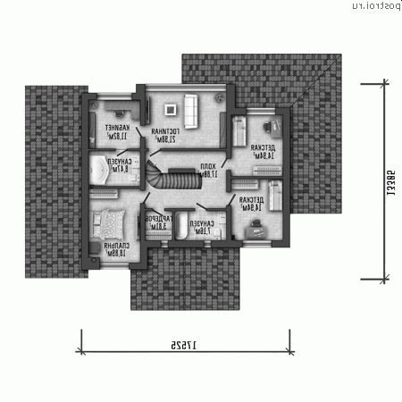 Y-361-1P проект двухэтажного дома из газобетона с мансардой и гаражом размером 22 на 17 - 2-й этаж Y-361-1P проект двухэтажного дома из газобетона с мансардой и гаражом размером 22 на 17 - 2-й этаж