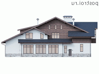 Y-571-1K проект двухэтажного дома из кирпича с подвалом размером 26 на 19 - вид сзади