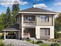 N-118-1P проект двухэтажного коттеджа из пенобетона с гаражом размером 12 на 9