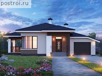 N-145-1P проект одноэтажного дома из газобетона с гаражом размером 16 на 14 
