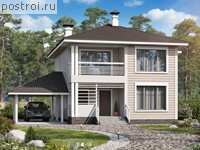 N-153-1D проект двухэтажного деревянного коттеджа из бруса с гаражом размером 14 на 14