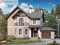 N-196-1K проект двухэтажного коттеджа из кирпича с гаражом размером 14 на 15 