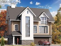 N-209-1D проект двухэтажного деревянного дома из бруса с цоколем и гаражом размером 11 на 11