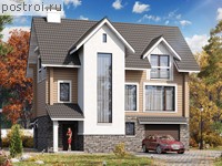 N-209-2D проект двухэтажного деревянного дома из бруса с цоколем и гаражом размером 11 на 11