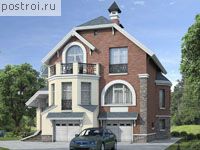 N-230-1P проект двухэтажного дома из газобетона с цоколем и гаражом размером 11 на 11 