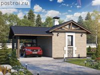 P-040-1P проект одноэтажной бани из пеноблока с гаражом размером 10 на 7 