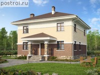 P-258-1P проект двухэтажного коттеджа из пеноблоков с цоколем размером 10 на 11