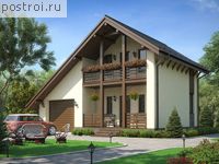 R-066-1P проект одноэтажного дома из пеноблока с мансардой и гаражом размером 7 на 10