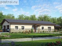 R-133-1P проект одноэтажной бани из газобетона с гаражом размером 7 на 21 