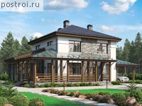 R-169-1P проект двухэтажного дома из пеноблоков с гаражом размером 19 на 13 