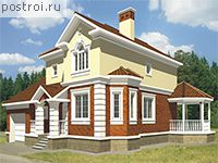 R-189-1P проект двухэтажного дома из пенобетона с гаражом размером 13 на 12 