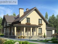 R-191-1P проект одноэтажного коттеджа из пенобетона с мансардой и гаражом размером 11 на 15 