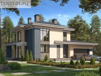 R-196-1K проект двухэтажного коттеджа из кирпича с гаражом размером 16 на 17 