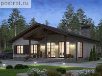 R-199-1P проект одноэтажного коттеджа из пенобетона с мансардой размером 14 на 12