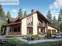 R-200-1P проект двухэтажного коттеджа из пенобетона с гаражом размером 19 на 9 