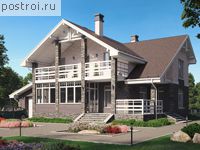 R-225-1P проект двухэтажного коттеджа из газобетона с подвалом и мансардой и гаражом размером 15 на 17