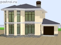 R-226-1K проект двухэтажного коттеджа из кирпича с подвалом и гаражом размером 14 на 14 