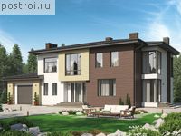 R-258-2K проект двухэтажного коттеджа из кирпича с гаражом размером 21 на 9 