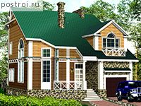 R-280-1D проект двухэтажного деревянного дома из бруса с цоколем и гаражом размером 15 на 11 