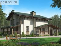 R-294-1P проект двухэтажного дома из пеноблоков с цоколем и гаражом размером 12 на 15 