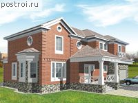 R-368-1K проект двухэтажного дома из кирпича с цоколем и гаражом размером 12 на 15 