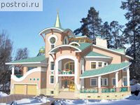 S-1270-1K проект трехэтажного дома из кирпича с цоколем и мансардой и гаражом размером 21 на 23 