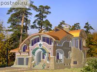 S-768-1K проект двухэтажного дома из кирпича с цоколем и гаражом размером 24 на 15 