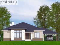 T-097-2P проект одноэтажного коттеджа из пеноблока с гаражом размером 13 на 16 