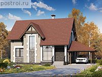 T-121-2P проект двухэтажного коттеджа из газобетона с гаражом размером 9 на 15 