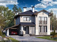 T-127-1P проект двухэтажного коттеджа из газобетона с гаражом размером 10 на 12 