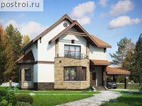 T-180-1P проект двухэтажного дома из пеноблоков с гаражом размером 14 на 15 