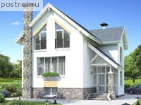 T-192-2P проект двухэтажного коттеджа из пенобетона с цоколем размером 14 на 9 