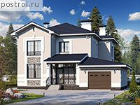 T-193-2P проект двухэтажного коттеджа из газобетона с гаражом размером 15 на 14 