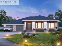 T-214-1P проект одноэтажного дома из пенобетона с гаражом размером 17 на 19 
