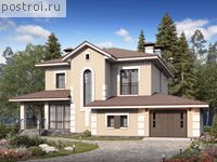 T-223-1P проект двухэтажного коттеджа из газобетона с гаражом размером 14 на 16 