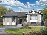 T-232-1P проект одноэтажного дома из газобетона с цоколем размером 14 на 15