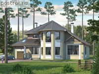 T-289-1P проект двухэтажного дома из пеноблоков с гаражом размером 14 на 17 